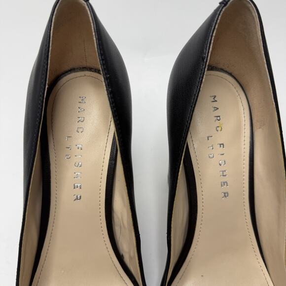 Marc Fisher Abilene Leather Pumps Size 8 M Black Pointed Toe Block Heel Classic - Picture 3 of 10